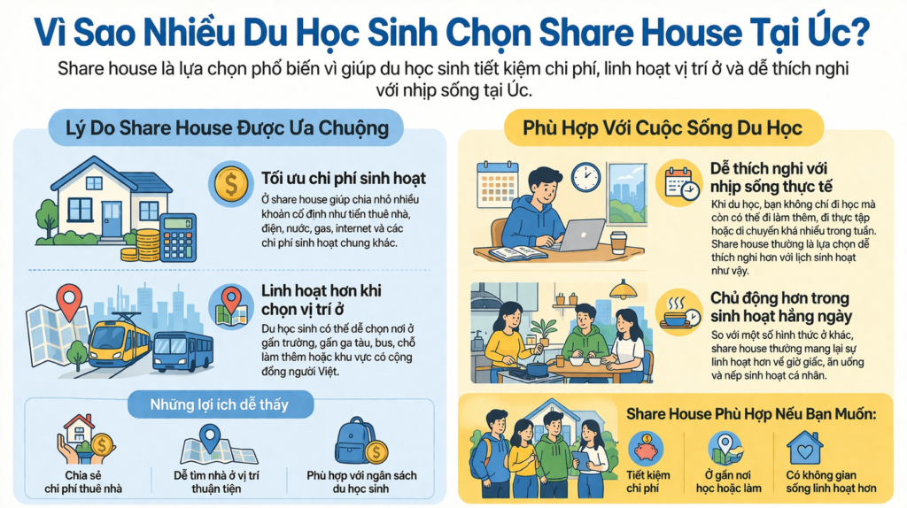 Vì sao share house là hình thức ở phổ biến nhất với du học sinh tại Úc?