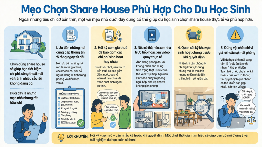 Lưu ý khi chọn share house phù hợp cho du học sinh